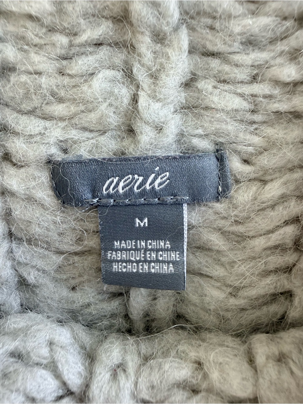 Aerie Chunky Ribbed Mock Neck Fuzzy Sweater Gray Size Medium - Picture 2 of 12